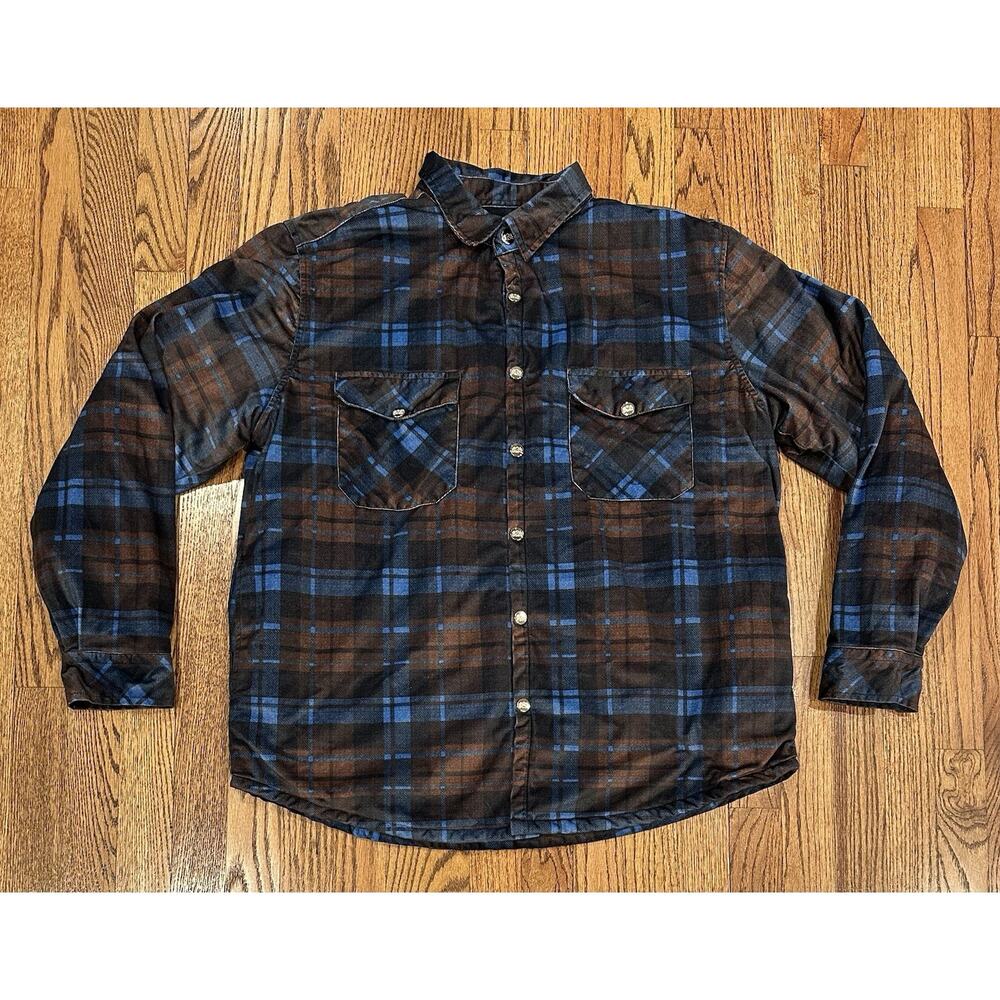 Jonvidesign Sherpa Lined Plaid Shacket Blue Brown Men’s Large Soft Comfy